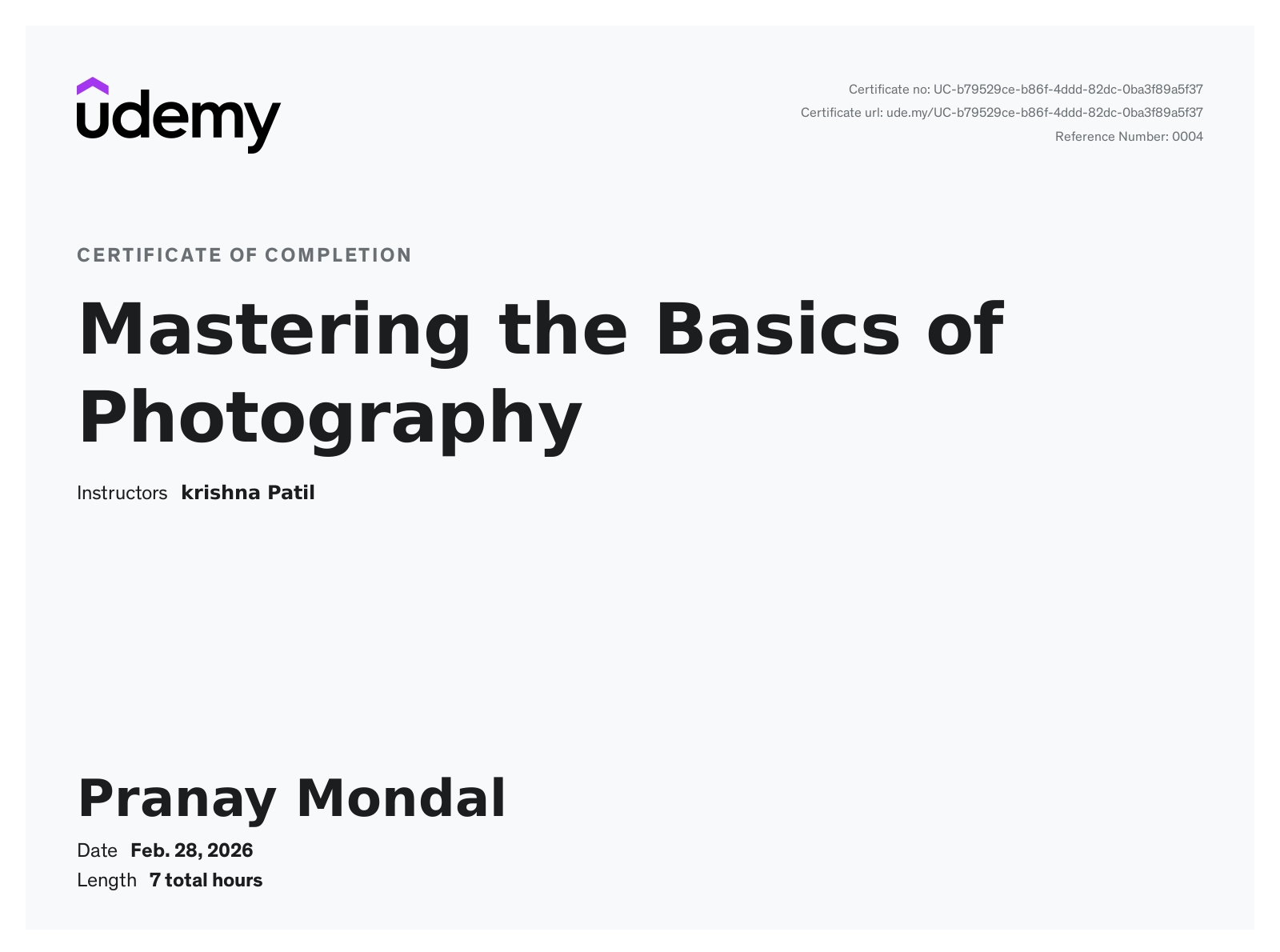 Mastering the Basics of Photography (from Udemy)